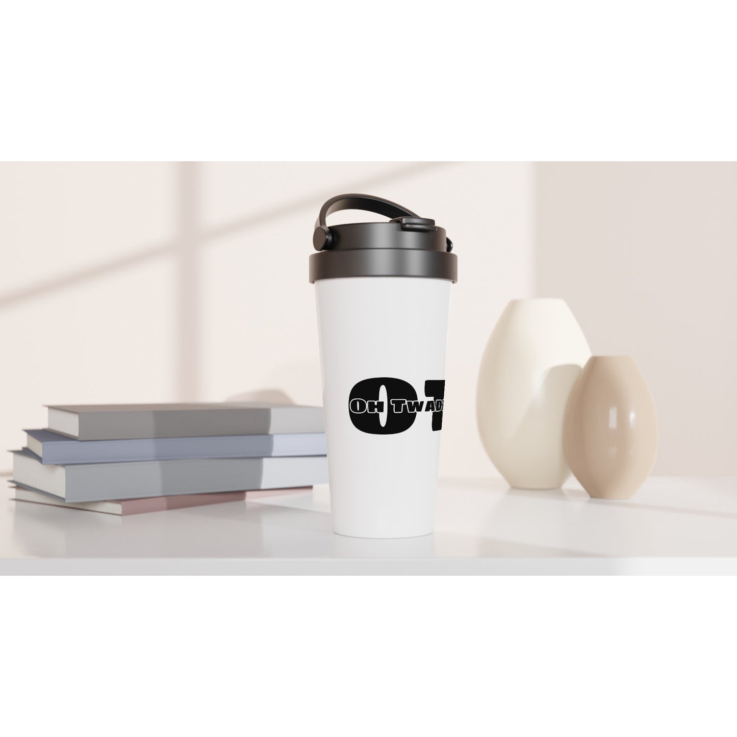 "OH TWADDI" White 15oz Stainless Steel Travel Mug