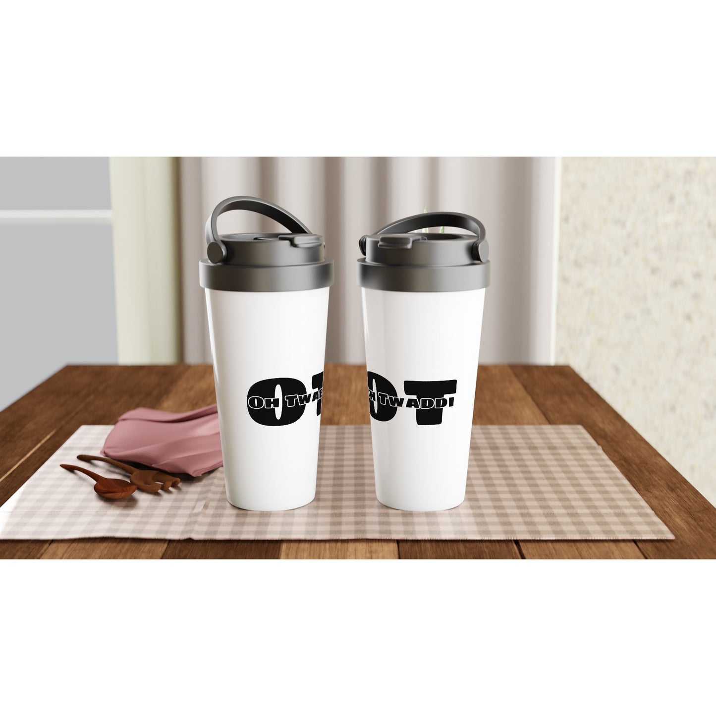 "OH TWADDI" White 15oz Stainless Steel Travel Mug