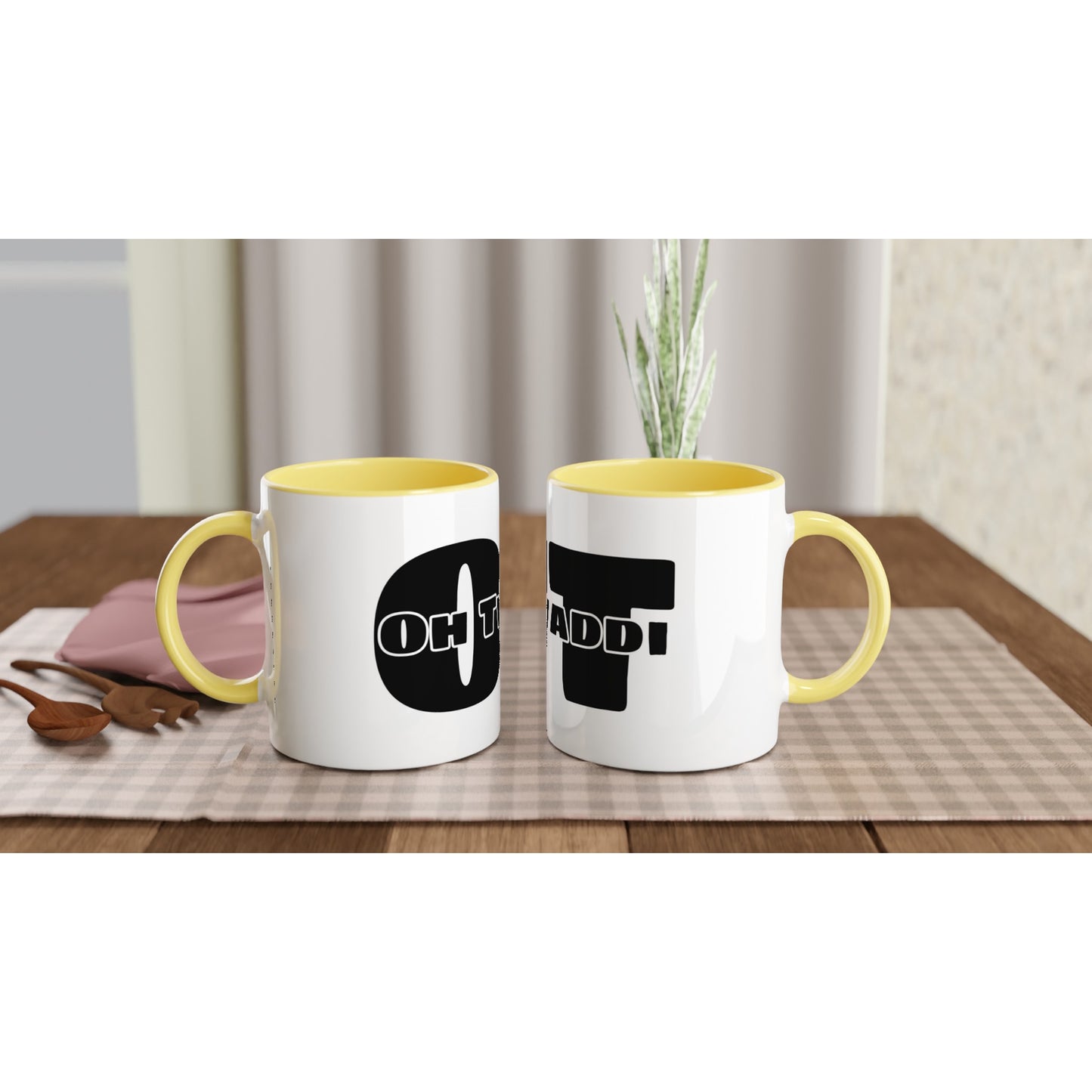 "OH TWADDI" White 11oz Ceramic Mug with Colour Inside